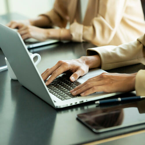 Working on a laptop